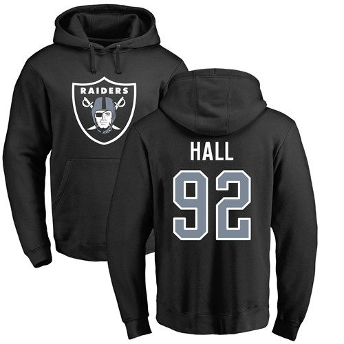 Men Oakland Raiders Black P J  Hall Name and Number Logo NFL Football #92 Pullover Hoodie Sweatshirts->oakland raiders->NFL Jersey